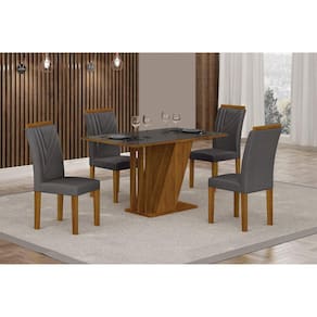 Conjunto Sala de Jantar Mesa Tampo Vidro/MDP com 4 Cadeiras Miami Yescasa freijo/cinza