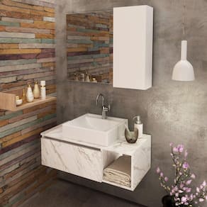 Conjunto Suspenso para Banheiro com Espelheira 80cm Branco