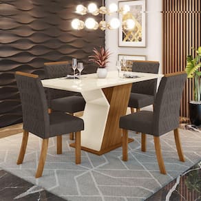 Conjunto Sala de Jantar Tampo de Vidro Canto Reto 160 Cm 4 Cadeiras Zuri Casa 812