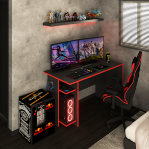 Mesa Gamer Vênus 2 Prateleiras Preto Fosco/Vermelho - Panorama Móveis