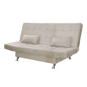 Sofá Cama Casal Com Almofadas 3 Lugares Gabriella Suede Bege