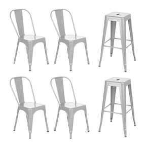 Kit 4 cadeiras + 2 banquetas altas industrial Loft Vintage Iron Tolix prata