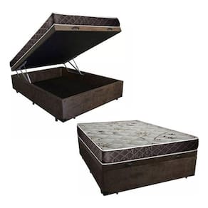 Cama Box Baú Casal Conforto Suede Marrom + Colchão Casal Conforto Espuma D33 16x138x188