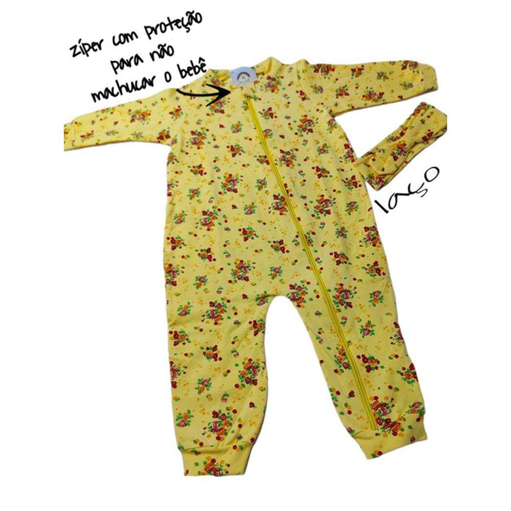 Macacão bebê ziper floral amarelo