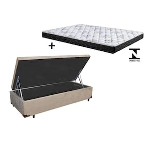 Cama Box Baú Solteiro Conforto Suede Bege + Colchão Solteiro Conforto Espuma D33 17x88x188