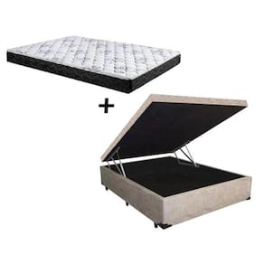 Cama Box Baú Casal Conforto Suede Bege + Colchão Casal Conforto Espuma D23 20x138x188