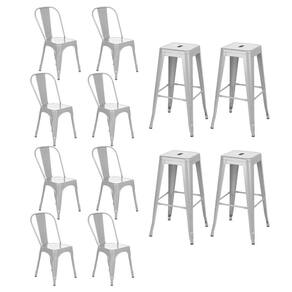 Kit 8 cadeiras + 4 banquetas altas industrial Loft Vintage Iron Tolix prata