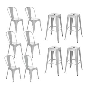 Kit 6 cadeiras + 4 banquetas altas industrial Loft Vintage Iron Tolix prata