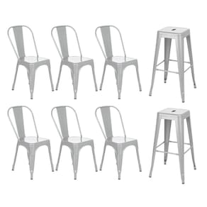Kit 6 cadeiras + 2 banquetas altas industrial Loft Vintage Iron Tolix prata