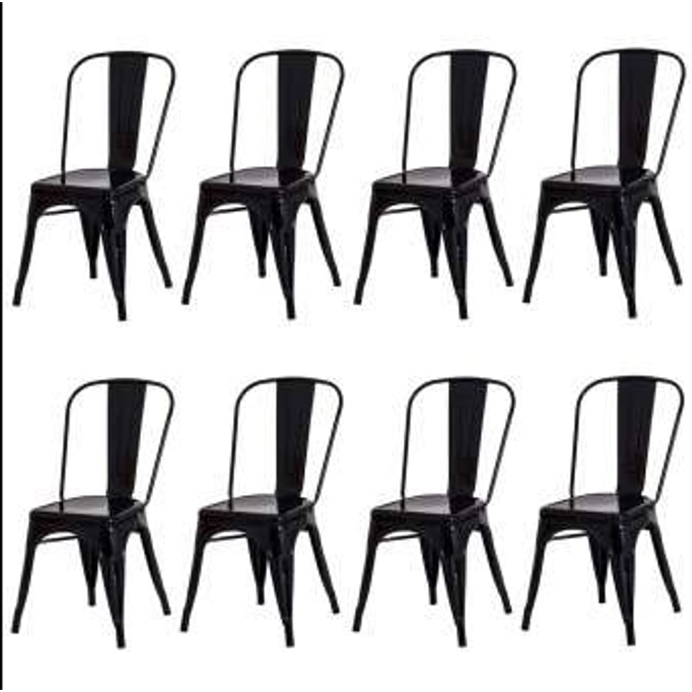 Kit - 8 X Cadeiras Iron Tolix - Preto - Semibrilho