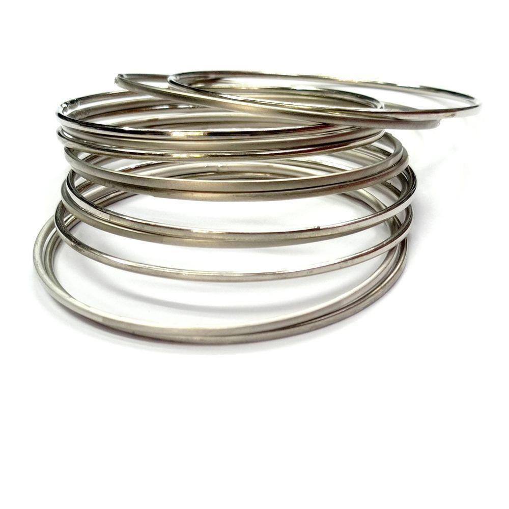 Conjunto De Pulseiras Indiana Prateada Lisas 12 Pçs