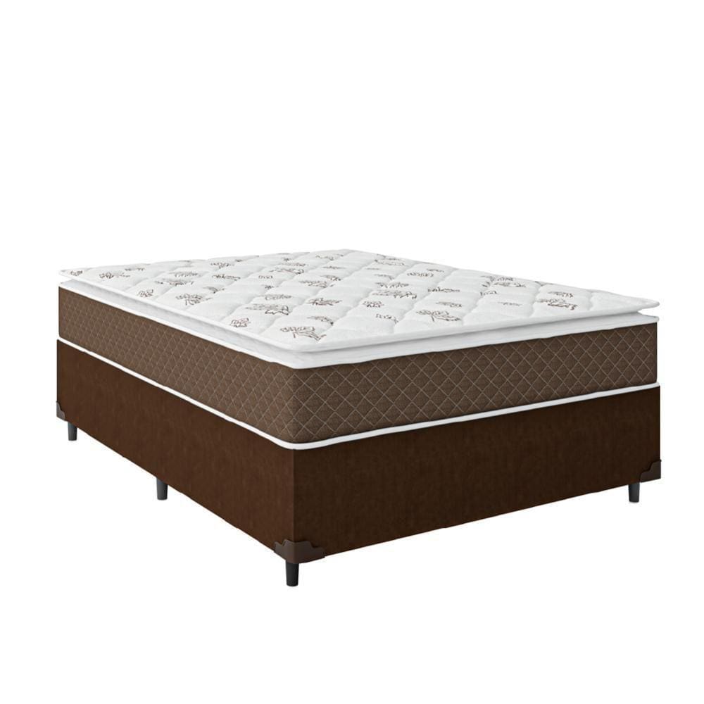 Cama Box Casal Colchão Molas Ensacadas Pillow Top Martino 138X188X63Cm Marrom/Branco