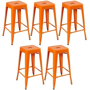 Kit 5 Banquetas Altas Iron Tolix 76 Cm Laranja