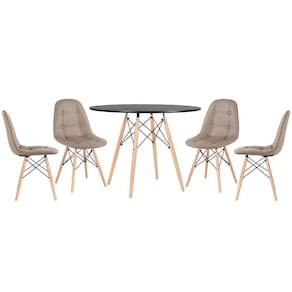 Mesa Redonda Eames 100 Cm Preto + 4 Cadeiras Estofadas Eiffel Botonê Nude Nude