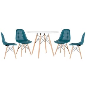 Mesa Eames 100cm + 4 Cadeiras Estofadas Eiffel Turquesa