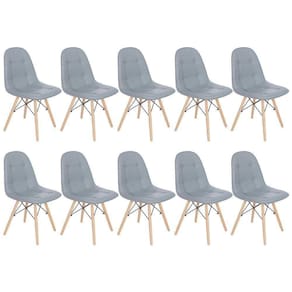 Kit 10 Cadeiras Estofadas Charles Eames Eiffel Botonê Com Pés De Madeira Clara Cinza Médio