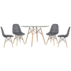 Mesa Eames Com Tampo De Vidro 120 Cm + 4 Cadeiras Estofadas Eiffel Botonê Cinza Escuro Cinza-escuro