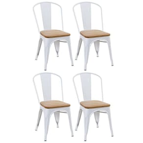 Kit 4 Cadeiras Iron Tolix Com Assento De Madeira Industrial Jantar Cozinha Branco