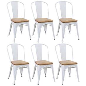 Kit 6 Cadeiras Iron Tolix Com Assento De Madeira Industrial Jantar Cozinha Branco