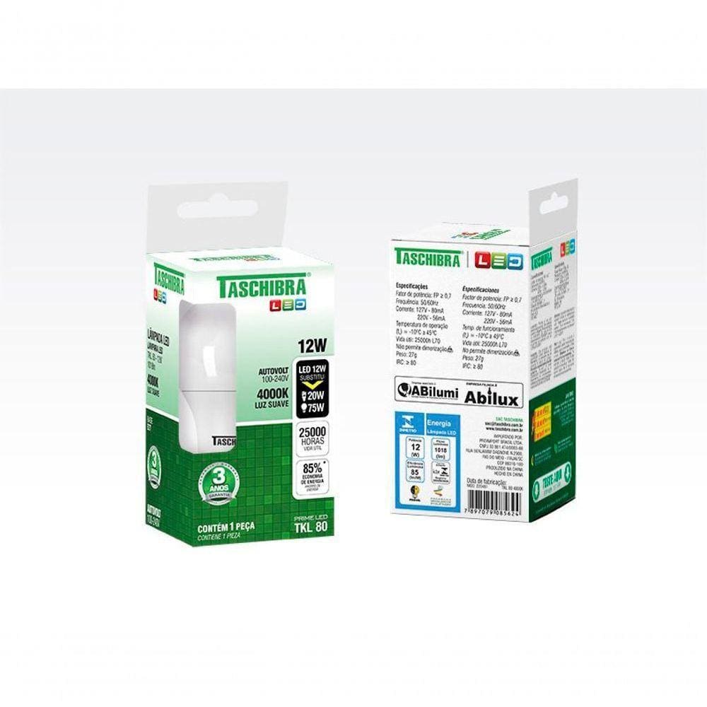 Lâmpada Led Bulbo 12w 4000k E27 Bivolt Taschibra