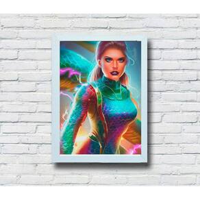 Quadro Decorativo MDF 20x28 Moldura Branca Mulher Serpente