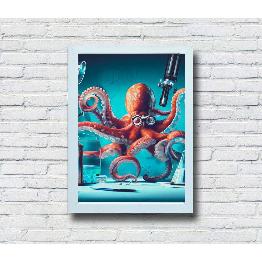 Quadro Decorativo MDF 20x28 Moldura Branca Polvo Cientista