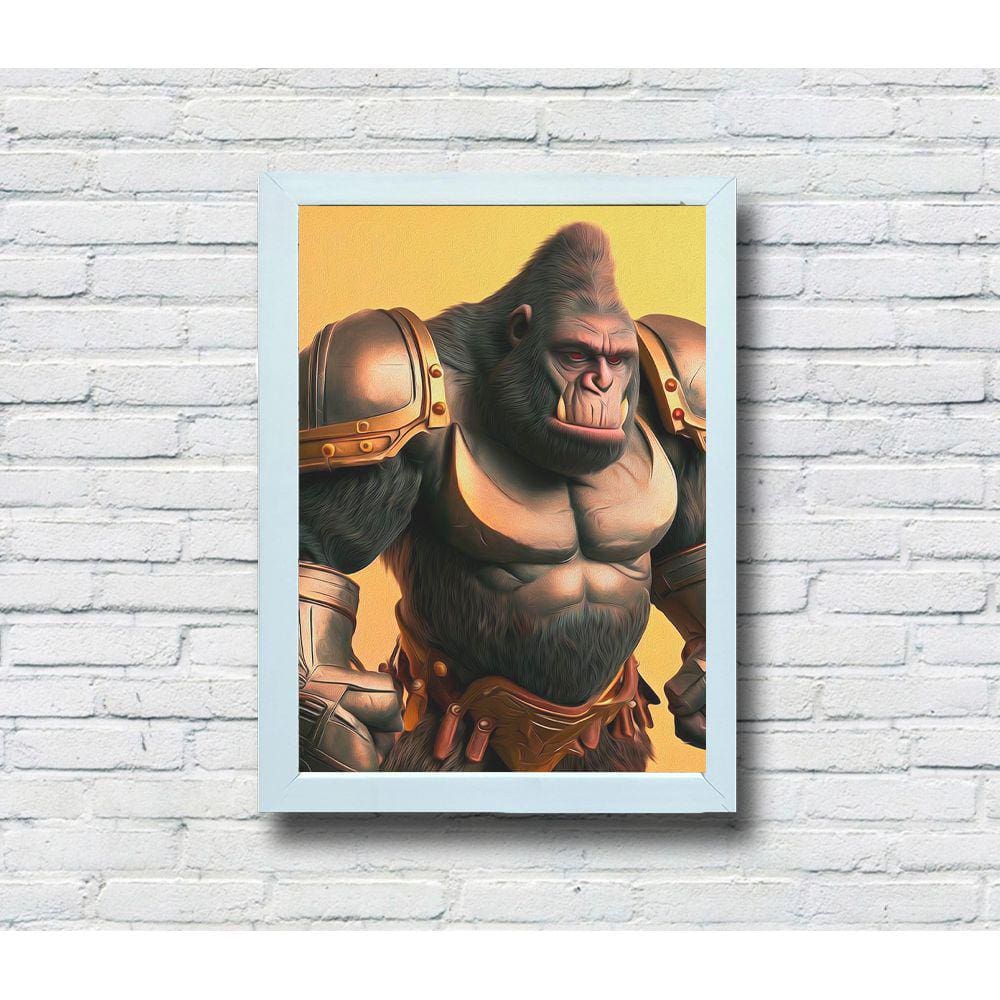 Quadro Decorativo MDF 20x28 Moldura Branca Gorila Guerreiro