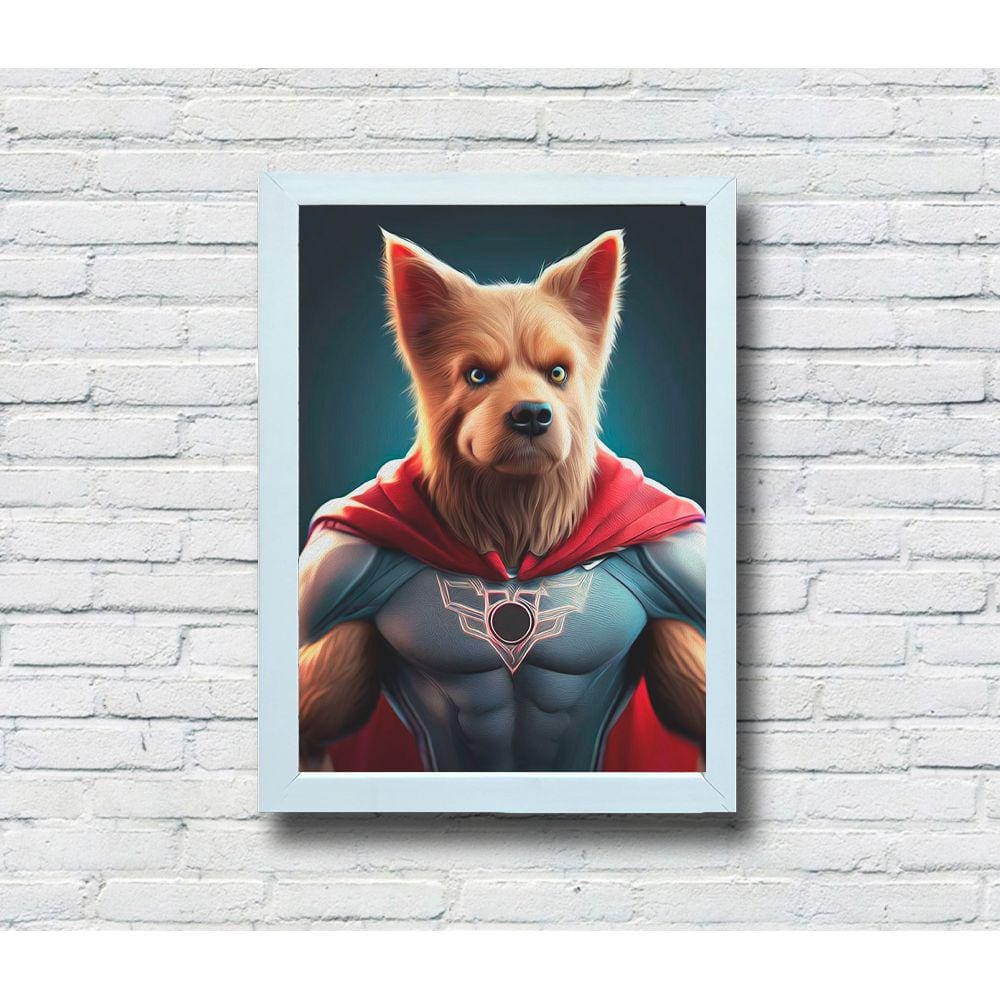 Quadro Decorativo MDF 20x28 Moldura Branca Cão Herói