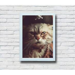 Quadro Decorativo MDF 20x28 Moldura Branca Gato Pirata