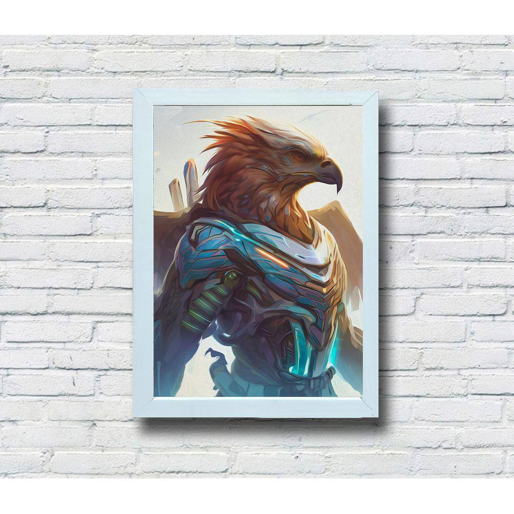 Quadro Decorativo MDF 20x28 Moldura Branca Guerreiro águia