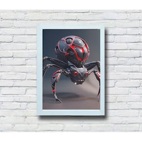 Quadro Decorativo MDF 20x28 Moldura Branca Robot Spider