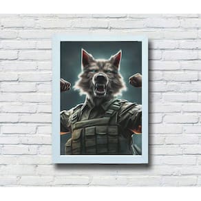 Quadro Decorativo MDF 20x28 Moldura Branca Soldado Lobo
