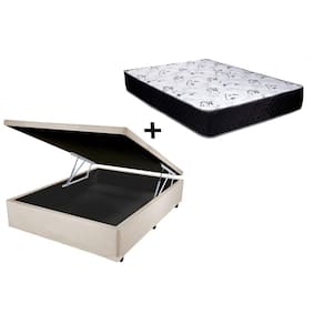 Cama Box Baú Casal Conforto Sintético Bege + Colchão Casal Conforto Espuma D23 16x138x188