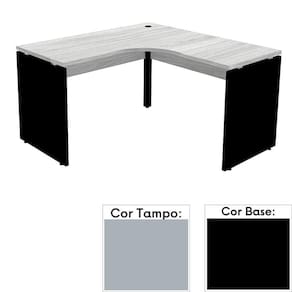 Mesa De Escritório Em L Pé Painel Pe25 Em Mdp 145 X 145 X 60 Cm Cinza Com Base Preta
