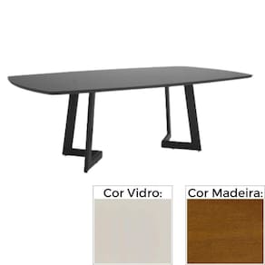 Mesa De Jantar Mh-5346 Herval Retangular 190 Cm Madeira Amêndoa Vidro Off White