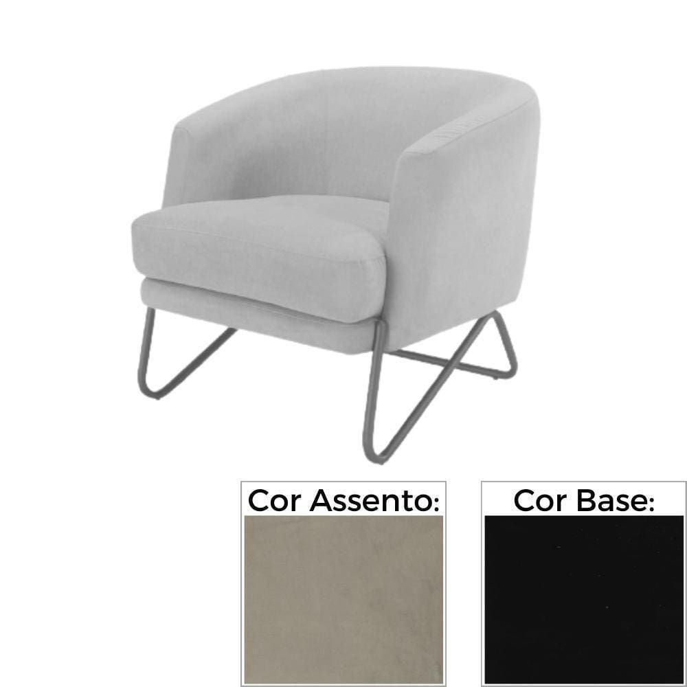 Poltrona Mh-3788 Herval Base Metal Laca Fosca Preto Metalizado Assento Estofado Bege C