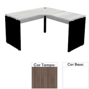 Mesa De Escritório Em L Pé Painel Pe25 Em Mdp 135 X 135 X 60 Cm Cor Walnut E Base Branca