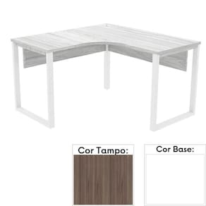 Mesa De Escritório Em L Pé Tubular Pe25 Em Mdp 145 X 145 X 60 Cm Cor Walnut E Base Branca