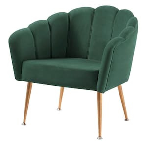Poltrona Petala Slim Daf Móveis Em Madeira Eucalipto Espuma D28 Veludo Verde Base Aço Dourado