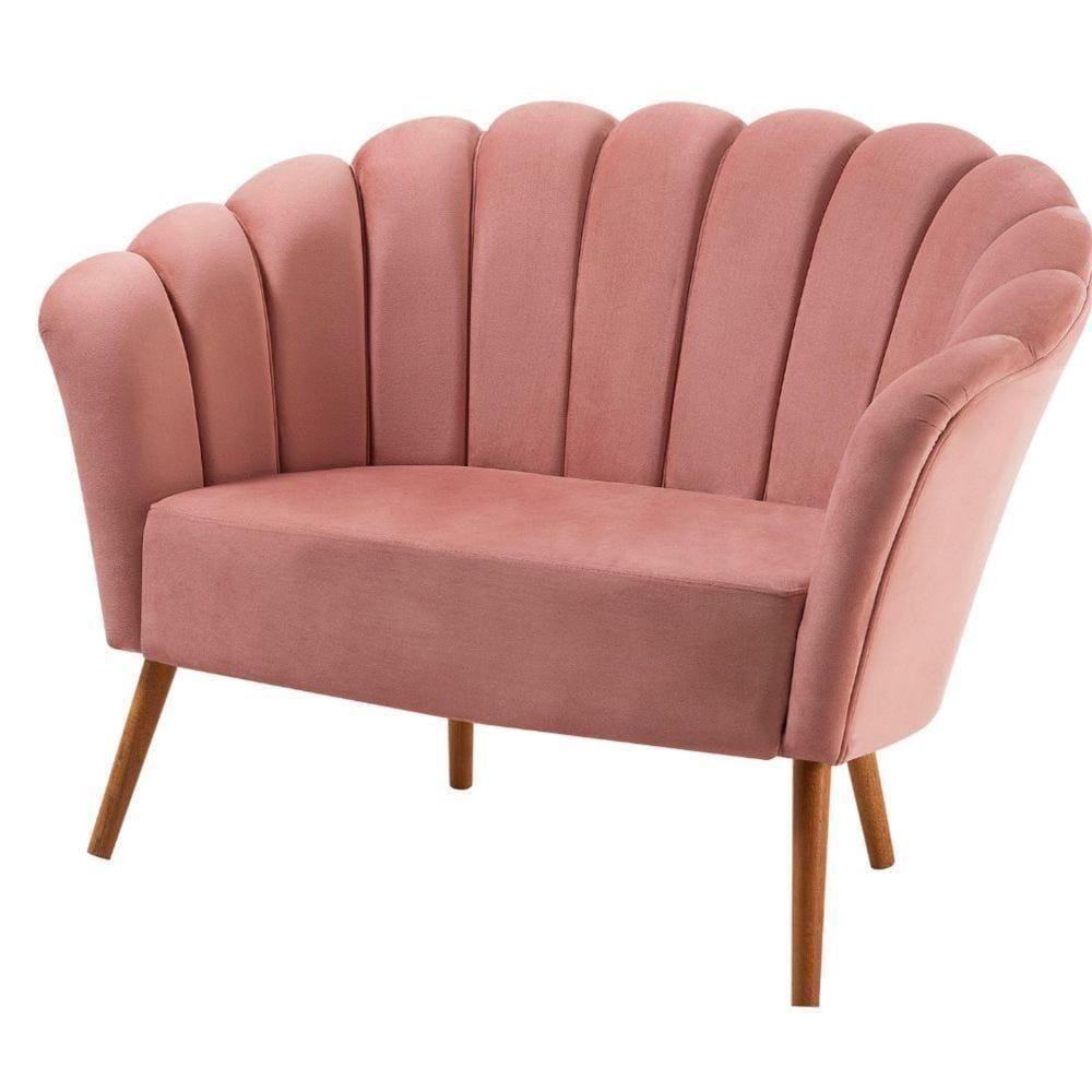 Sofá 2 Lugares Petala Daf Móveis 135 Cm Em Madeira Eucalipto Veludo Rosa Base Madeira Tauari