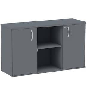 Armário Baixo Credenza Pe25 Pandin 121,50 Cm (Largura) Em Mdp Grafito Com Dois Nichos E Duas Portas