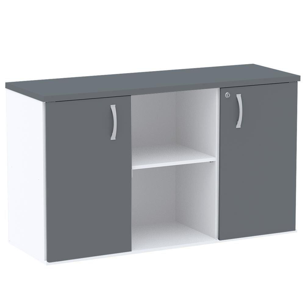 Armário Baixo Credenza Pe25 Pandin 121,50 Cm (Largura) Em Mdp Branco E Grafito E Duas Portas
