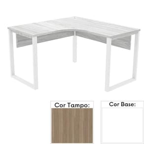 Mesa De Escritório Em L Pé Tubular Pe25 Em Mdp 125 X 125 X 60 Cm Cor Noce Naturalle E Base Branca