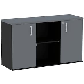 Armário Baixo Credenza Pe25 Pandin 121,50 Cm (Largura) Em Mdp Preto E Grafito E Duas Portas