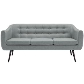 Sofá 3 Lugares Retrô Mimo Botonê Daf Móveis 175 Cm Madeira Eucalipto Linho Cinza Verde Base Madeira
