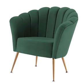 Poltrona Petala Daf Móveis Em Madeira Eucalipto Revestida Espuma D28 Veludo Verde Base Aço Dourado