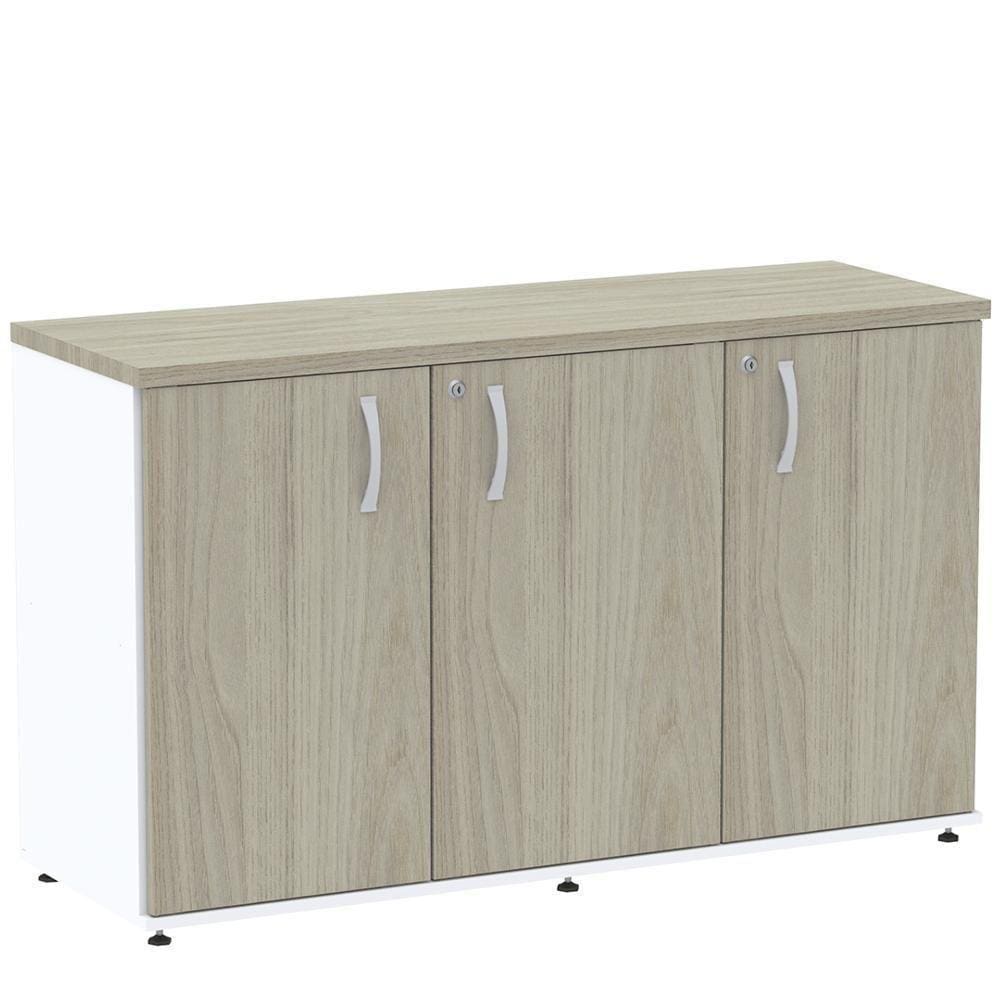 Armário Baixo Credenza Pe25 Pandin 121,50 Cm Em Mdp Nogueira Casablanca E Branco Com Três Portas