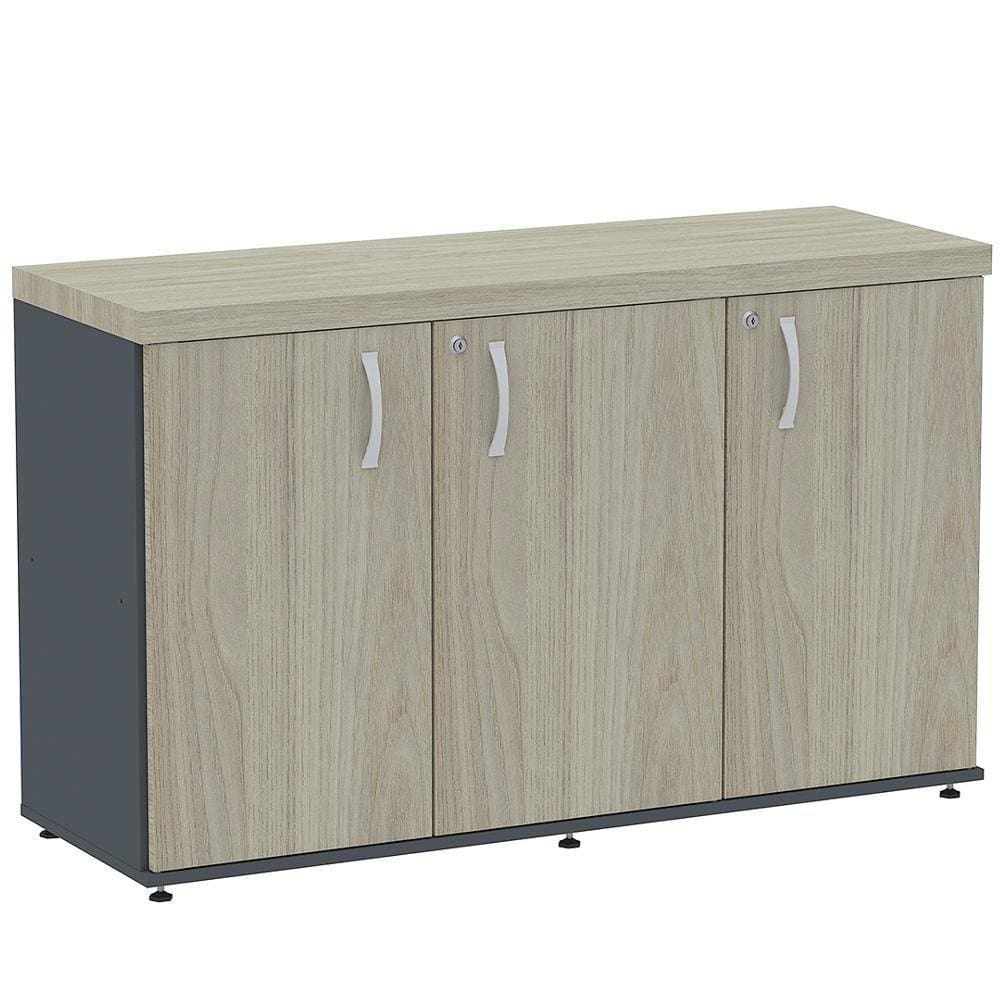 Armário Baixo Credenza Pe40 Pandin 121,50 Cm Em Mdp Nogueira Casablanca E Grafito Com Três Portas