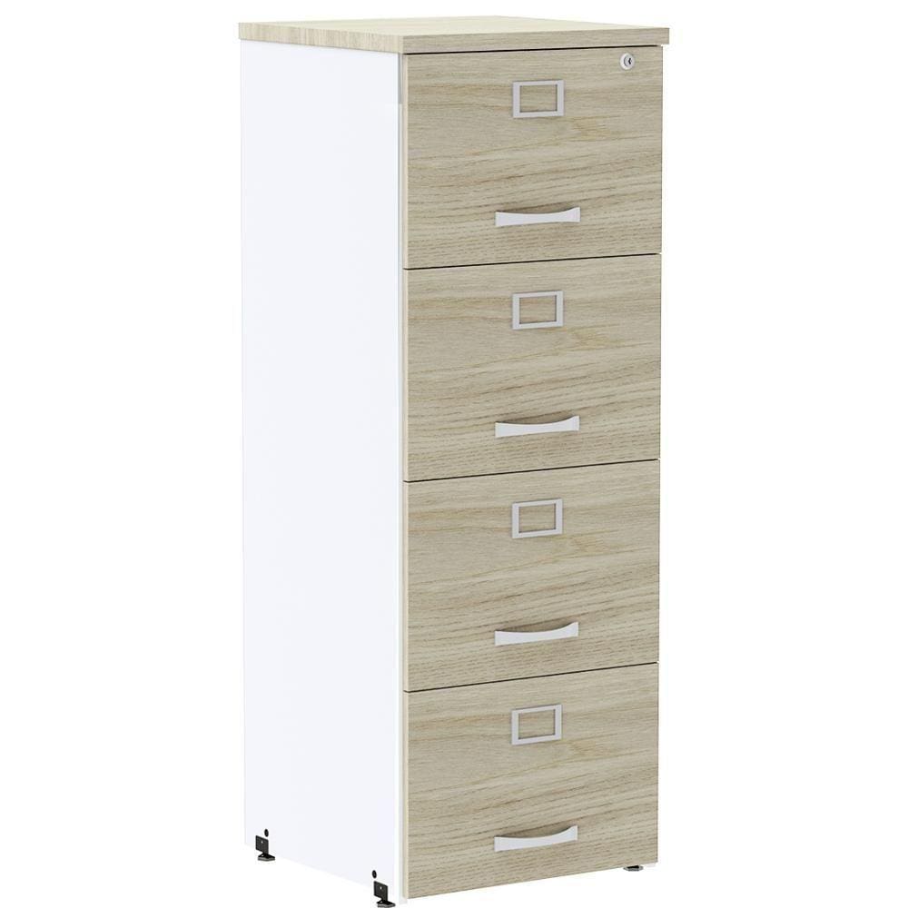 Armário De Arquivo Oficio Pe25 Pandin 45,70 Cm Em Mdp Nogueira Casablanca E Branco 4 Gavetas