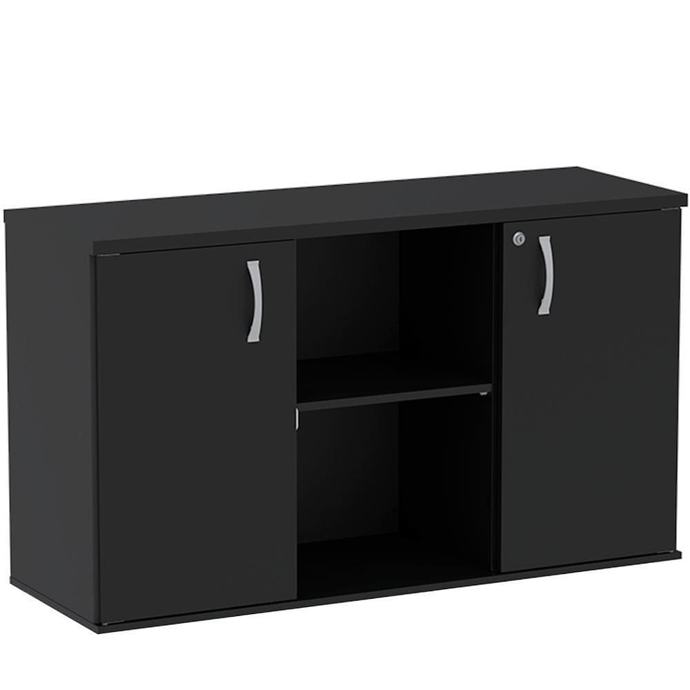 Armário Baixo Credenza Pe25 Pandin 121,50 Cm (Largura) Em Mdp Liso Preto Com Duas Portas